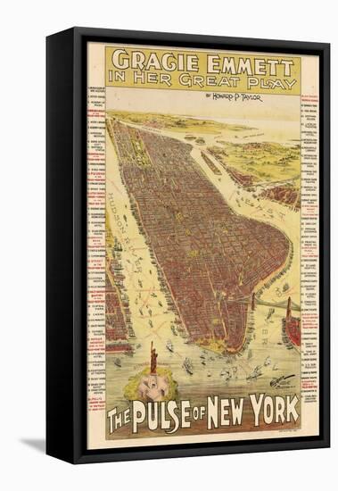 1891, New York City 1891 Bird's Eye View on Playbill, New York, United States-null-Framed Stretched Canvas