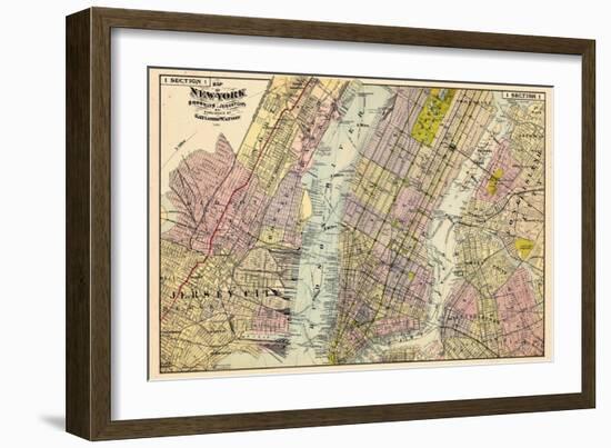 1891, New York, Map, Brooklyn, Jersey City, New York, United States-null-Framed Giclee Print