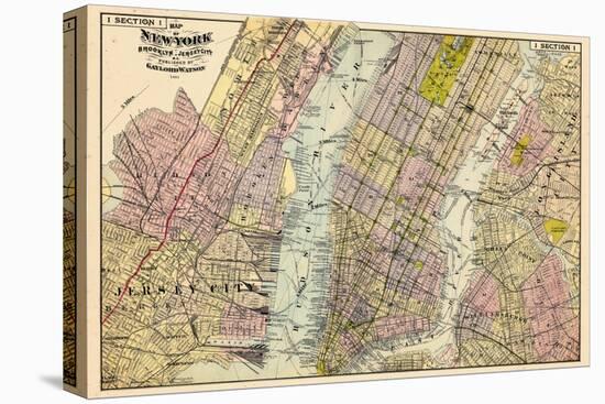 1891, New York, Map, Brooklyn, Jersey City, New York, United States-null-Stretched Canvas