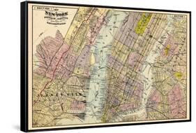 1891, New York, Map, Brooklyn, Jersey City, New York, United States-null-Framed Stretched Canvas