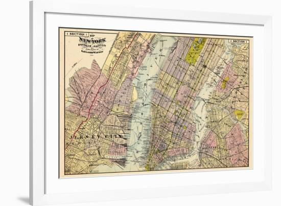 1891, New York, Map, Brooklyn, Jersey City, New York, United States-null-Framed Giclee Print