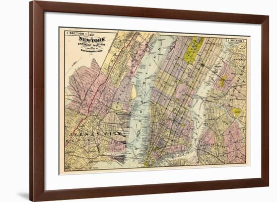 1891, New York, Map, Brooklyn, Jersey City, New York, United States-null-Framed Giclee Print