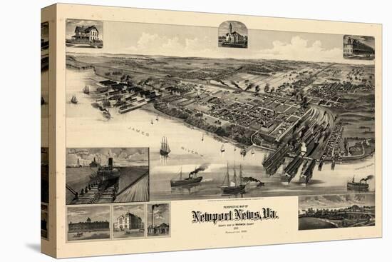 1891, Newport News Bird's Eye View, Virginia, United States-null-Stretched Canvas