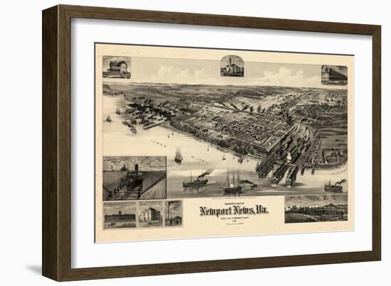 1891, Newport News Bird's Eye View, Virginia, United States-null-Framed Giclee Print