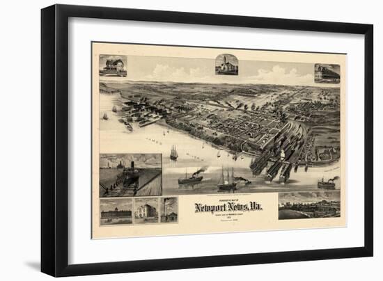 1891, Newport News Bird's Eye View, Virginia, United States-null-Framed Giclee Print