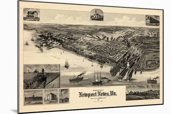 1891, Newport News Bird's Eye View, Virginia, United States-null-Mounted Giclee Print