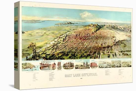 1891, Salt Lake City Bird's Eye View, Utah, United States-null-Stretched Canvas