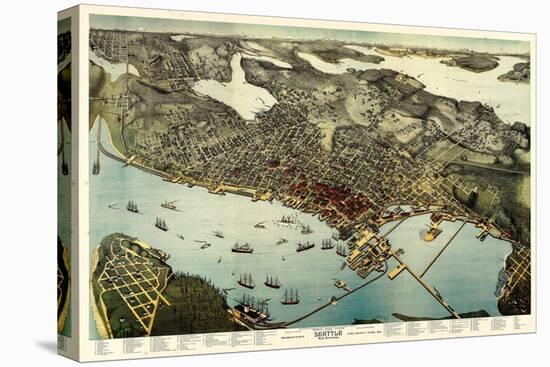 1891, Seattle Bird's Eye View, Washington, United States-null-Stretched Canvas