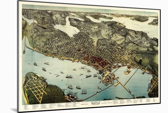 1891, Seattle Bird's Eye View, Washington, United States-null-Mounted Giclee Print