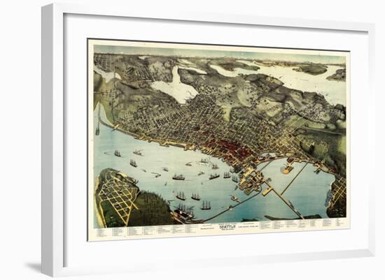 1891, Seattle Bird's Eye View, Washington, United States-null-Framed Giclee Print