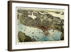 1891, Seattle Bird's Eye View, Washington, United States-null-Framed Giclee Print