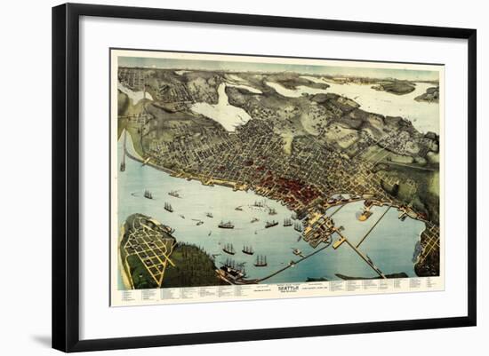 1891, Seattle Bird's Eye View, Washington, United States-null-Framed Giclee Print