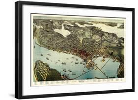 1891, Seattle Bird's Eye View, Washington, United States-null-Framed Giclee Print