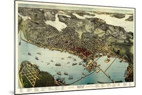 1891, Seattle Bird's Eye View, Washington, United States-null-Mounted Giclee Print