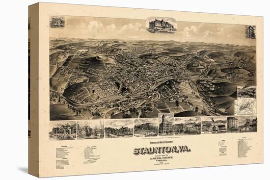 1891, Staunton Bird's Eye View, Virginia, United States-null-Stretched Canvas