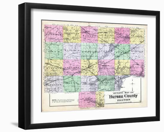 1892, Bureau County Outline Map, Illinois, United States-null-Framed Giclee Print