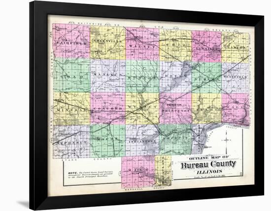 1892, Bureau County Outline Map, Illinois, United States-null-Framed Giclee Print