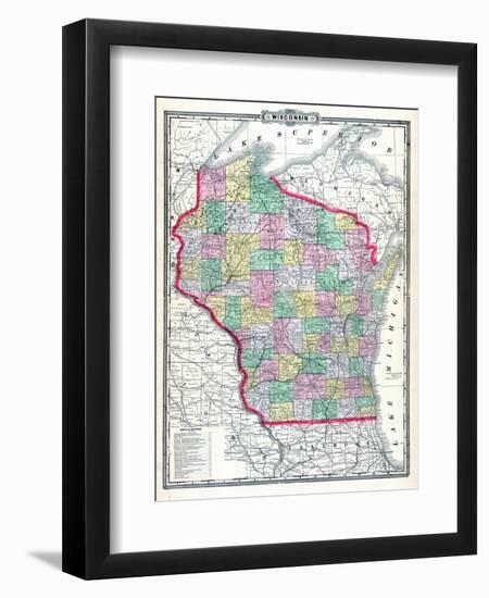 1892, Wisconsin State Map, Wisconsin, United States-null-Framed Giclee Print