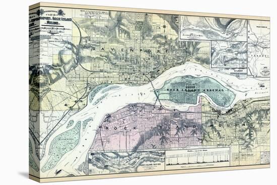 1894, Davenport 2, Rock Island and Moline - Topographical Map, Iowa, United States-null-Stretched Canvas