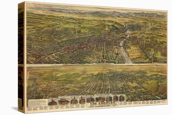 1894, Los Angeles, Drawn and Lithographed by B.W. Pierece, 1894, California, United States-null-Stretched Canvas