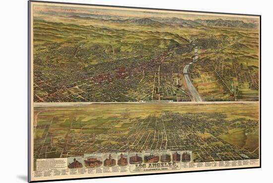 1894, Los Angeles, Drawn and Lithographed by B.W. Pierece, 1894, California, United States-null-Mounted Giclee Print