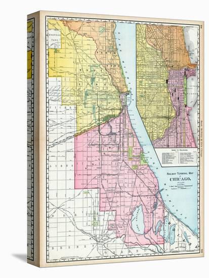 1895, Chicago Railroad Terminal Map 1895, Illinois, United States-null-Stretched Canvas