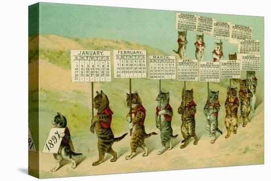 1897 Calendar with Parading Cats-null-Stretched Canvas