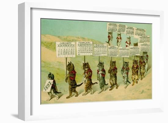 1897 Calendar with Parading Cats-null-Framed Giclee Print