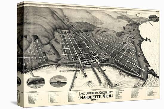 1897, Marquette Bird's Eye View, Michigan, United States-null-Stretched Canvas