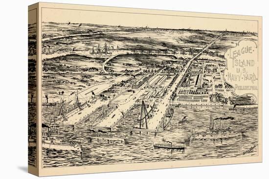 1897, Philadelphia Naval Shipyard Bird's Eye View, Pennsylvania, United States-null-Stretched Canvas