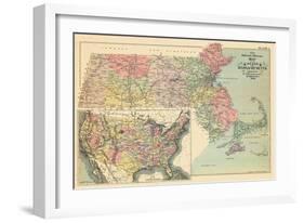 1898, United States Map, Massachusetts State Map, Massachusetts, United States-null-Framed Giclee Print