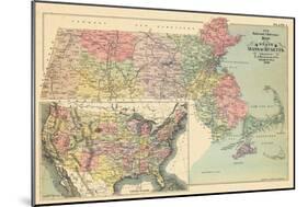 1898, United States Map, Massachusetts State Map, Massachusetts, United States-null-Mounted Giclee Print