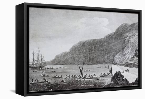 18th Century Engraving of Karakakooa Bay Where Captain James Cook Was Killed-null-Framed Stretched Canvas