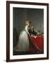 18th century European oil painting of Antoine-Laurent de Lavoisier and his wife.-Vernon Lewis Gallery-Framed Art Print