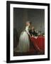 18th century European oil painting of Antoine-Laurent de Lavoisier and his wife.-Vernon Lewis Gallery-Framed Art Print