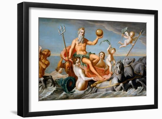 18th century painting of Neptune emerging from the sea in a horse drawn carriage, 1754.-Vernon Lewis Gallery-Framed Art Print