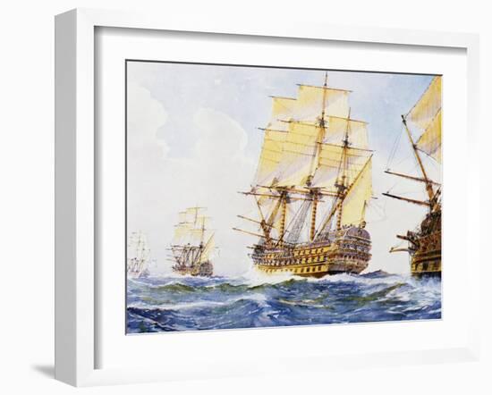 18th Century Ships in Single File Close-Hauled to Starboard Tack-null-Framed Giclee Print