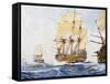 18th Century Ships in Single File Close-Hauled to Starboard Tack-null-Framed Stretched Canvas