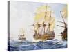 18th Century Ships in Single File Close-Hauled to Starboard Tack-null-Stretched Canvas