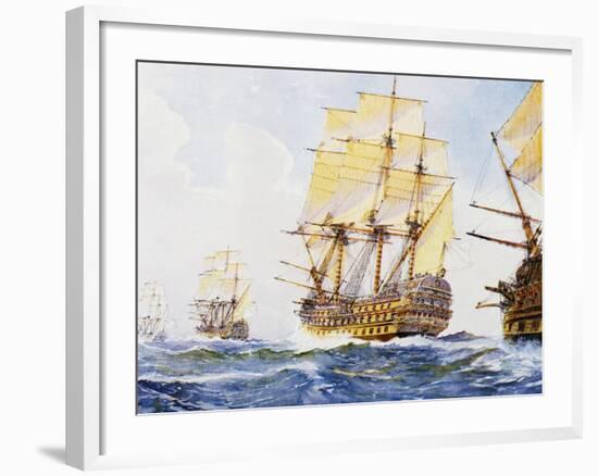 18th Century Ships in Single File Close-Hauled to Starboard Tack-null-Framed Giclee Print