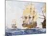 18th Century Ships in Single File Close-Hauled to Starboard Tack-null-Mounted Giclee Print