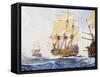 18th Century Ships in Single File Close-Hauled to Starboard Tack-null-Framed Stretched Canvas