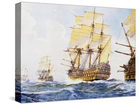 18th Century Ships in Single File Close-Hauled to Starboard Tack-null-Stretched Canvas
