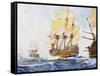 18th Century Ships in Single File Close-Hauled to Starboard Tack-null-Framed Stretched Canvas