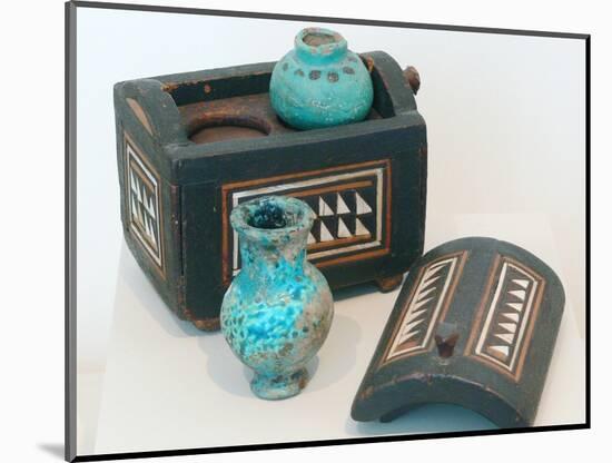 18th Dynasty Cosmetics Case with Two Ointment Vessels-null-Mounted Photographic Print