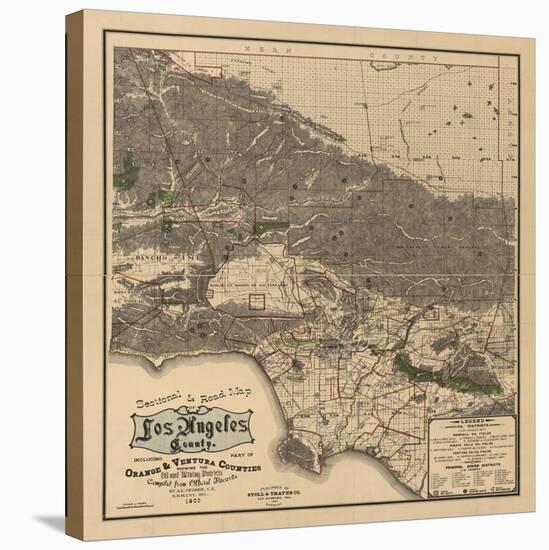 1900 LA Road Map-N. Harbick-Stretched Canvas