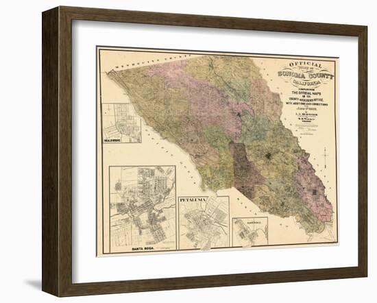 1900, Sonoma County Wall Map, California, United States-null-Framed Giclee Print