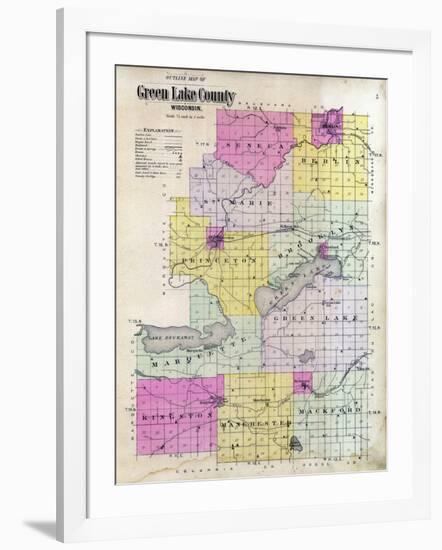 1901, Green Lake County Outline Map, Wisconsin, United States-null-Framed Giclee Print