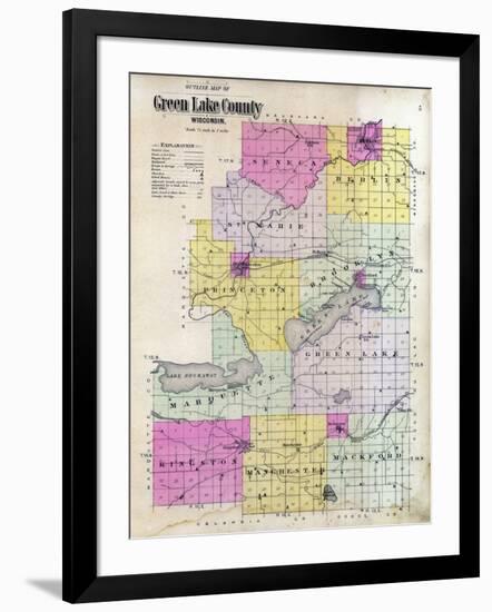 1901, Green Lake County Outline Map, Wisconsin, United States-null-Framed Giclee Print