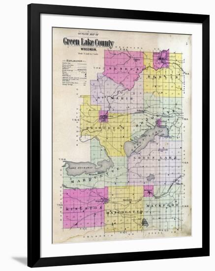 1901, Green Lake County Outline Map, Wisconsin, United States-null-Framed Giclee Print